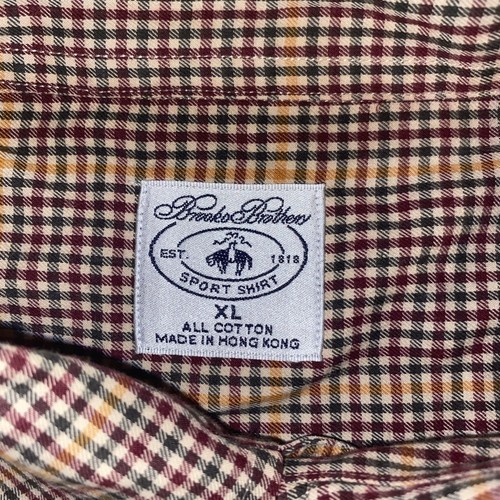 Camicia elegante casual Brooks Brothers uomo XL marrone a quadri con bottoni manica lunga - Foto 2 di 6