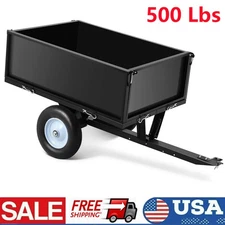 Black Steel Dump Cart Tow-Behind Solution for Lawn Tractors 500 LBS Capacity