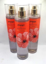 BATH AND BODY WORKS POPPY BODY MIST 8 FL OZ EACH (3)
