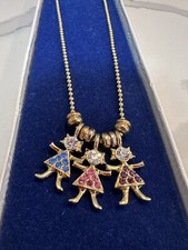Mom s Birthstone Necklace 3 Girl Charms Pendant Sapphire Pink Purple Gold Tone