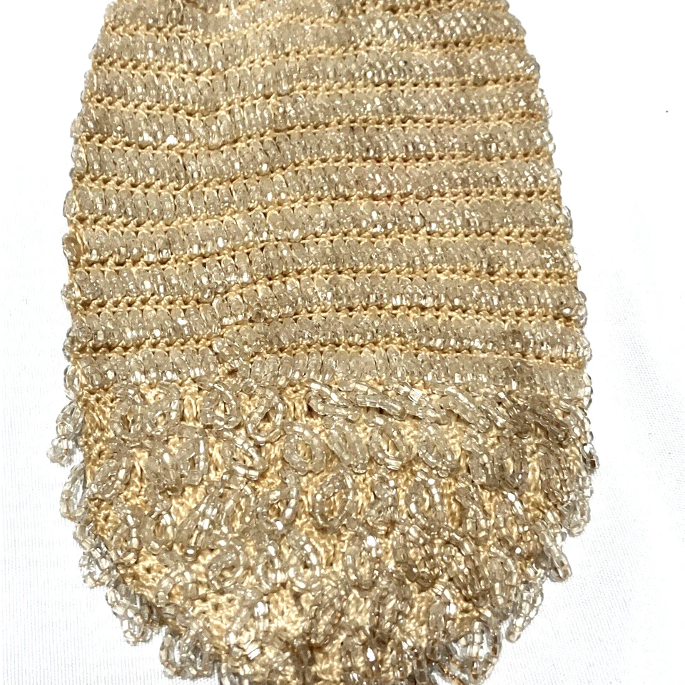 Bolsa de mão antiga de vidro transparente com miçangas micro mosaico miçangas cordão retículo - Imagem 2 de 4
