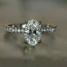 3CT Oval Cut Lab-Created Diamond Engagement Wedding Ring 14K White Gold Plated