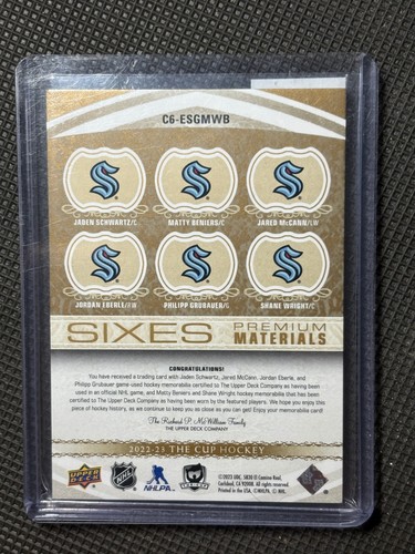 2022-23 UPPER DECK THE CUP SEATTLE KRAKEN SIXES PREMIUM MATERIALS #'ed 1/3 - Picture 2 of 3