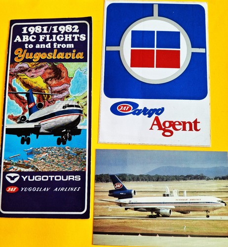 JAT Yugoslav Airlines Canada Charter Timetable Cargo Sticker + DC-10 Postcard - Imagen 1 de 2