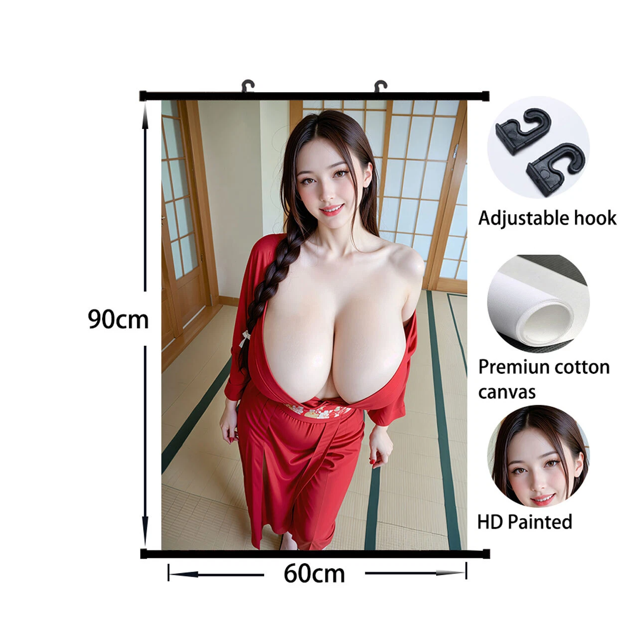 VETEMENTS Poster Anime Capelli Neri Signora Vestito Rosso Arte Pittura Parete Pergamena Poster 60x90cm