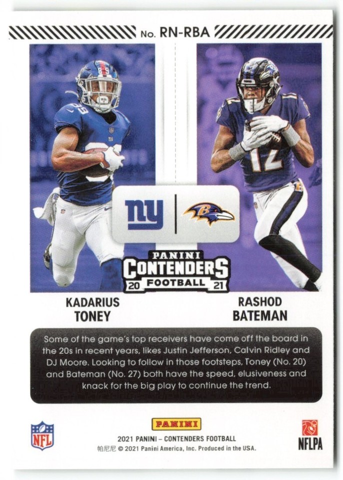 2021 Panini Contenders Round Numbers 1 Kadarius Toney Rashod Bateman RC
