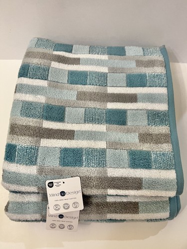 Mind on Design 2 Bath 2 Hand 4 Washcloth Towels Teal Gray Tiles 100% Cotton NWT - 第 2/11 張圖片