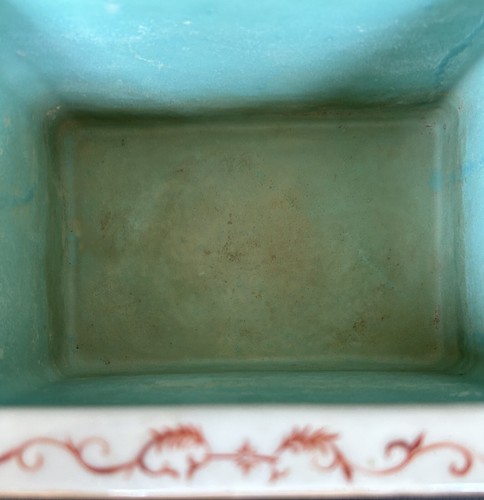 Antique/ VTG CHINESE ROC Turquoise Ground Floral Rectangular Porcelain Planter - Picture 14 of 18