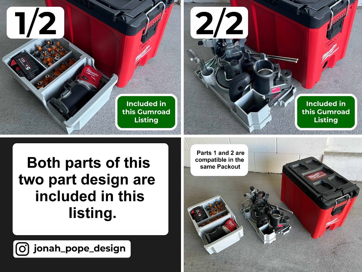 M18 Router Storage M18 Router Organizer Insert For Milwaukee Packout ...