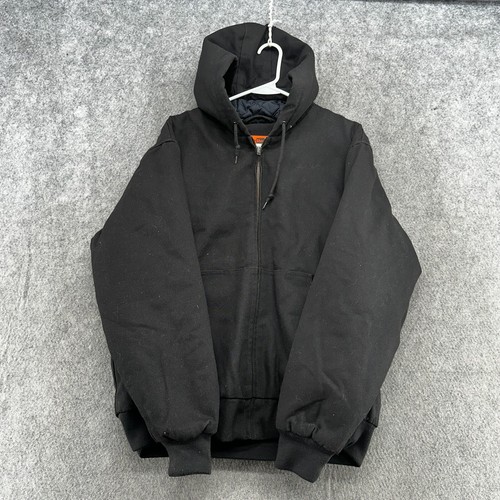 VTG Workwear Jacket Mens Small Black Full Zip Quilted Lined Canvas Coat 90s