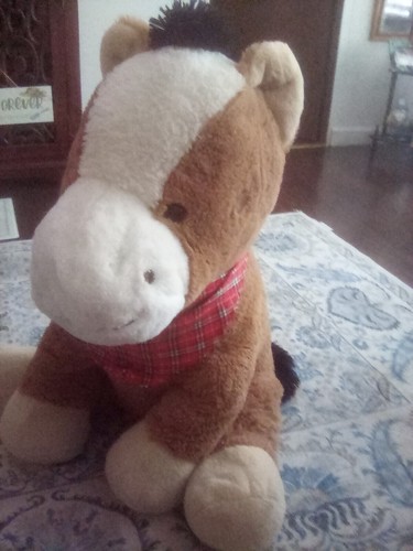 Giant Stuffed Horse /brown & white face/Red bandana/ 25"in High - Picture 6 of 6