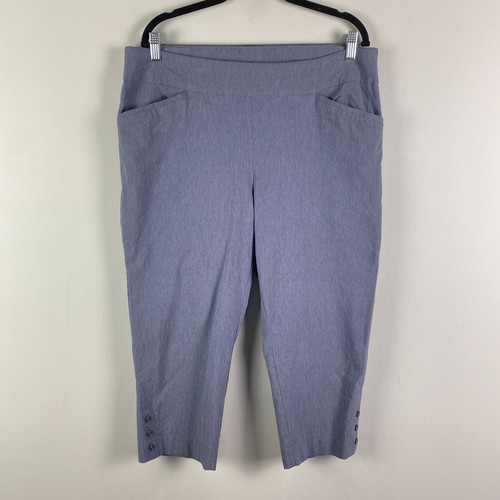 Chicos Perfect Stretch Pull On Capri Pants Size 3 US XL Slate Blue Pockets