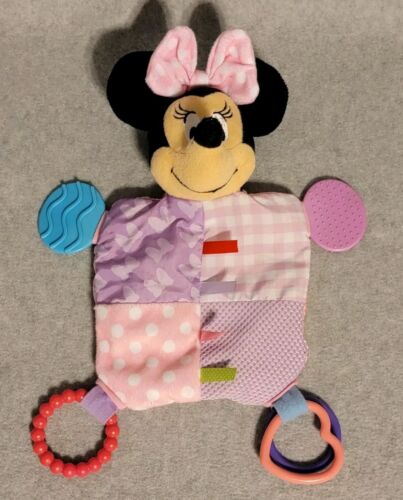 Disney Baby Minnie Mouse Plush Teether Crinkle Toy Pink Lovey 79355 Squeak C99
