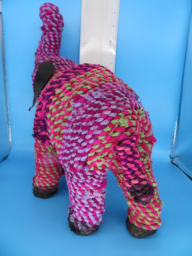 13" ~ Twisted Colorful Fabric Elephant ~ Home Decor Sculpture ~ Boho ~ India - Picture 4 of 9