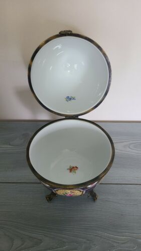Vintage Limoges China Footed Porcelain Egg 10" Tall Blue Gold Rose Floral Rare - Picture 6 of 9