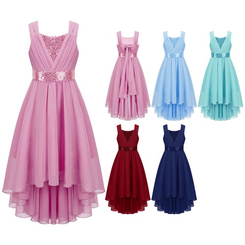 Kids Girls Dresses A-Line High Low Hem Bridesmaid Dress Wedding Evening GownS - Picture 4 of 120