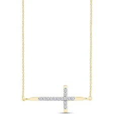 1/10 Ct Sideways Cross Pendant Necklace Lab Grown Diamond In 10K Gold 18" Chain