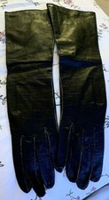 VINTAGE BLACK LEATHER KID LONG GLOVES SIZE 6 1/2 MADE IN FRANCE