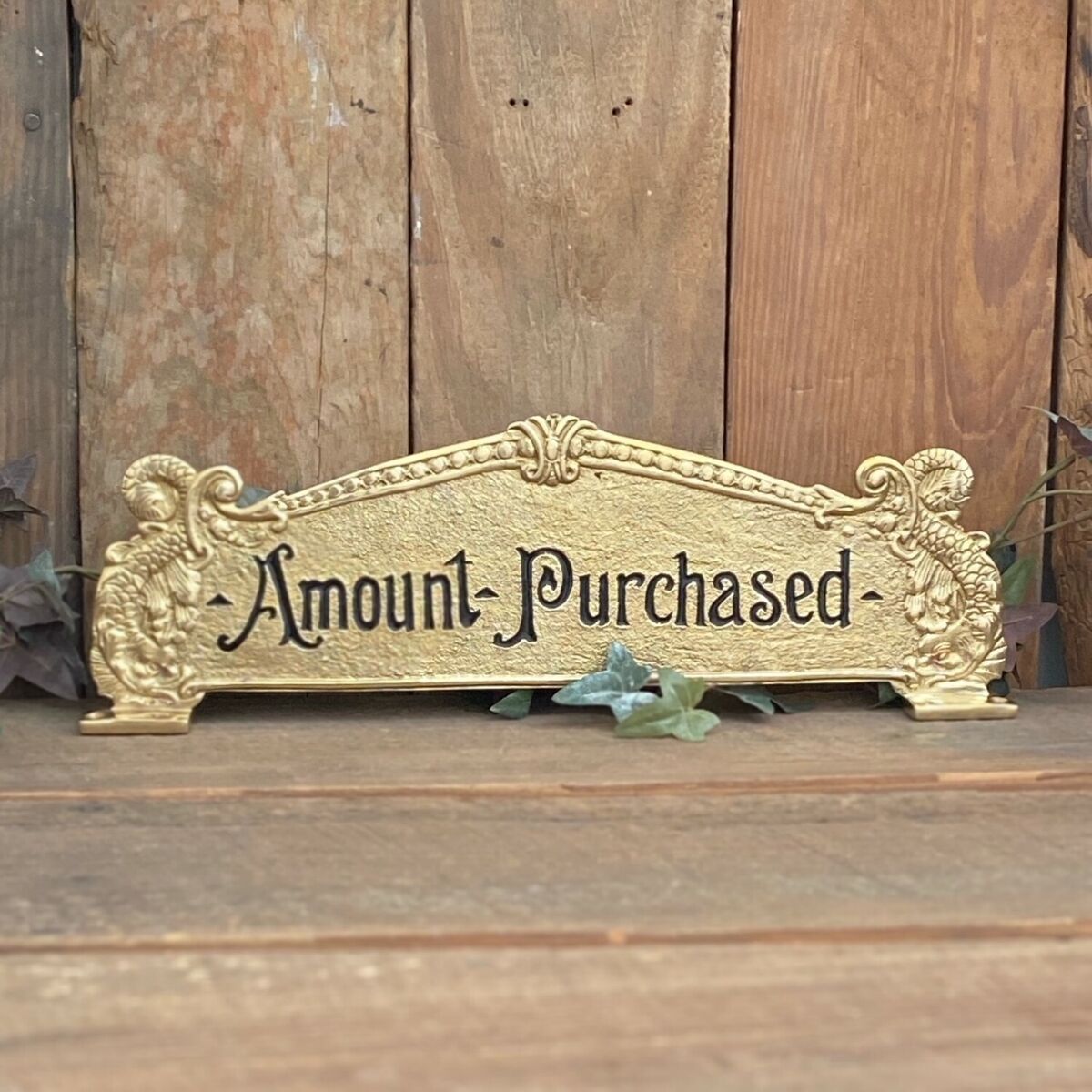Amount Purchased Brass Cash Register Sign For Old Scroll Amount Purchased Brass Cash Register Sign For Old Scroll