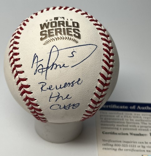 ALBERT ALMORA Signed 2016 WORLD SERIES Baseball Reverse The Curse PSA Cubs - Picture 1 of 6