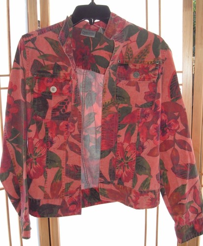 CHICOS Jacket SZ 0 Floral Cotton/spandex Blazer Coral peach Boho Cottagecore - Picture 3 of 4