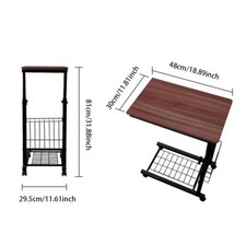 C-Shaped Compact Sofa Side End Table Coffee Laptop Table Living Bedroom Wheeled