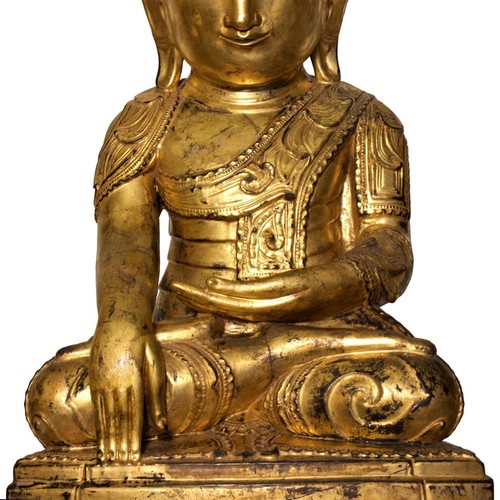 Antique Burmese Shan Wood, Lacquer and Gold Leafed Buddha, 19th Century. - Picture 10 of 13