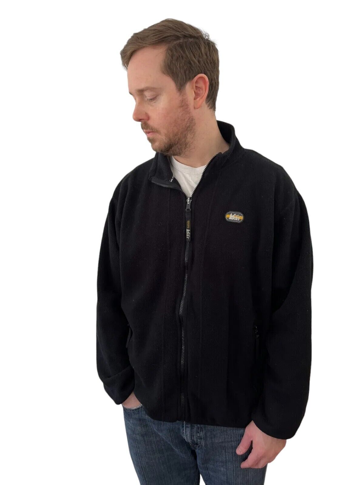 Vintage Made In USA REI Jacket Black Full Zip Polartec Fleece Mens Size Large L