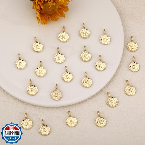 BEEFLYING 26pcs Gold Letter Charms Real 18K Gold Plated Round Alphabet Pendan - Picture 5 of 5