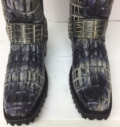 Mens Western Motorcycle Boot Crocodile Alligator Print Leather Multi Tone Size 8 - Picture 5 of 7