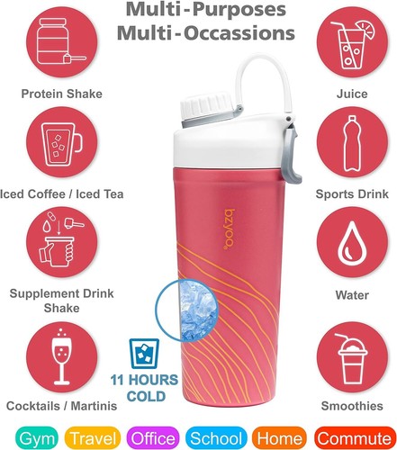 26 oz. Shaker Bottle Stainless Steel Double Wall keep cold Set of 2 - Afbeelding 13 van 33