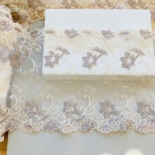 Stretch Embroidery Double-edged Lace Trim with Nude Base/Sewing/Crafts/8" Wide