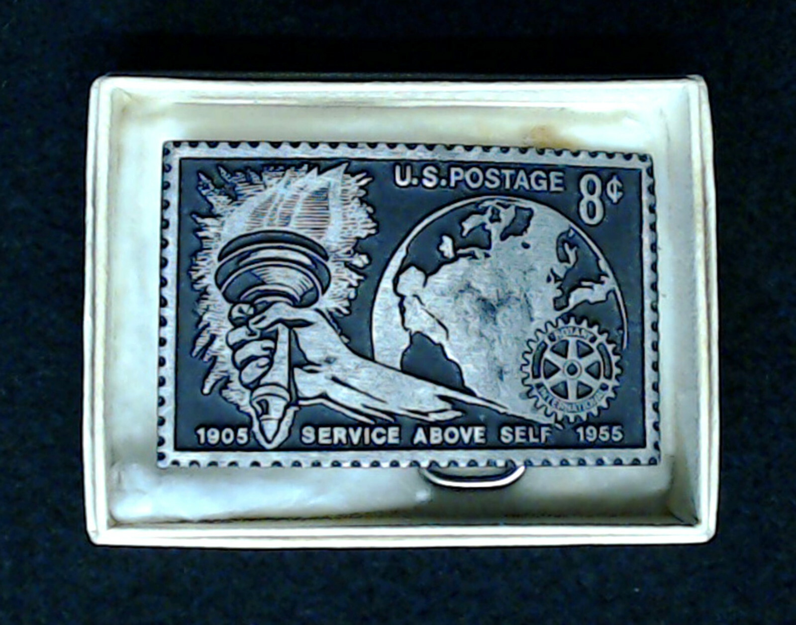 ROTARY INTERNATIONAL 50TH ANNIVERSARY 8 CENT POSTAGE STAMP PEWTER BELT