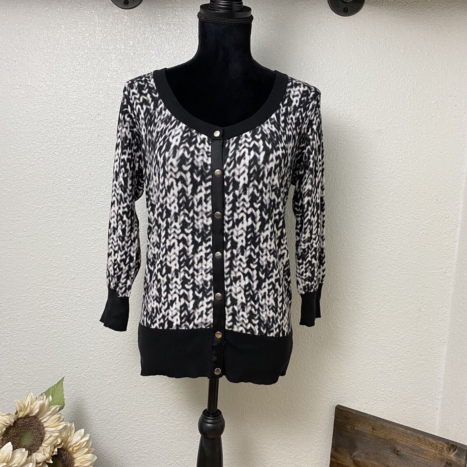 Snap Button Cardigan - Black and White - Medium - Super Soft! - Maurices