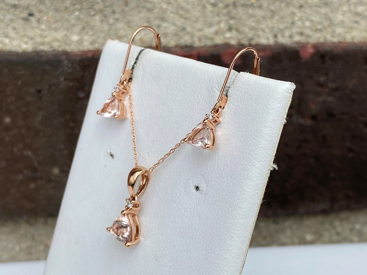 10K ROSE GOLD MORGANITE DIAMOND PENDANT EARRING SET
