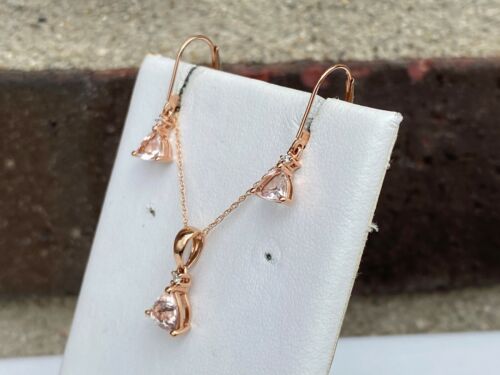 10K ROSE GOLD MORGANITE & DIAMOND PENDANT & EARRING SET - Picture 2 of 9
