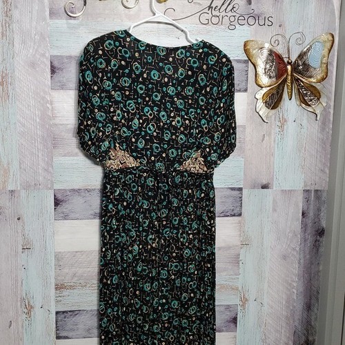 Casual Studio Sz L Vintage Rayon Vest Overlay Dress Librarian CottageCore Maxi - Picture 6 of 7