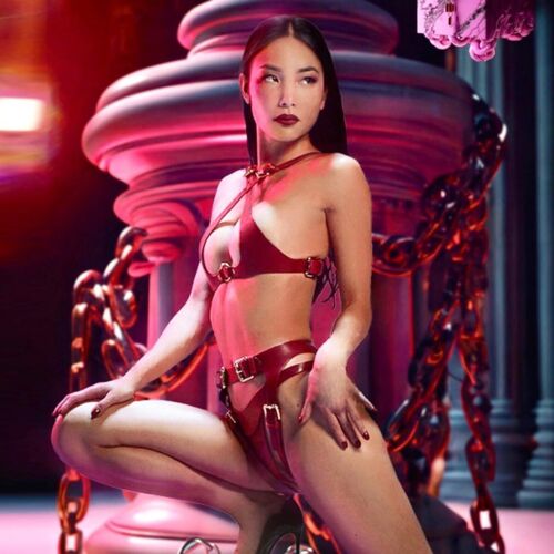 UK Red PU Leather Body Bondage Lingerie Sets Sexy Harness Suspender Garter Belts - Picture 4 of 15