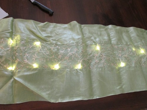 "EMBELLISHED LACE PANEL ON LIGHT GREEN - LIGHTED TABLE RUNNER" - NEW