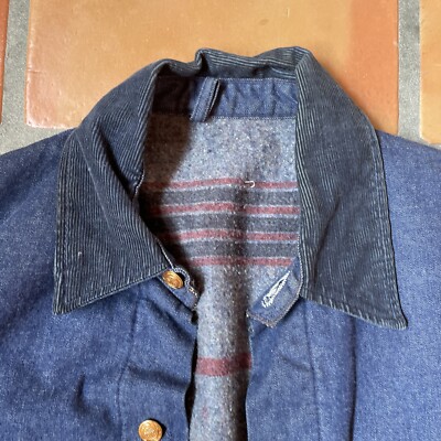 ジャケット・アウター 1960's VINTAGE BEDSHEET PRISON JACKET Vintage Men's 1960s Wool Blanket Lined Blue Denim Prison