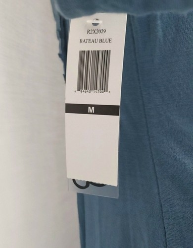 Top donna RXB scollo a V laterale manica lunga taglia media blu rayon NUOVO - Foto 3 di 5
