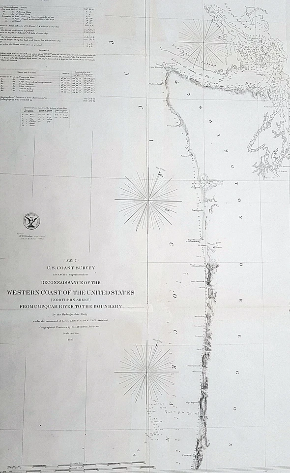 Большая антикварная карта побережья США 1855 г. новое побережье Америки, Калифорния, Орегон - Изображение 2 из 4
