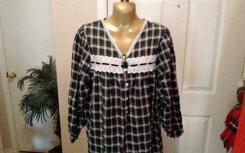 Erika Taylor Country Cottons Nightgown Size M 100% Cotton Long Sleeve Plaid - Picture 2 of 7