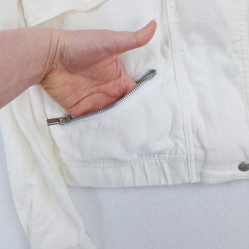 Athleta Jacket Womens Small White Sahara Cropped Linen Moto Full Zip Casual - Picture 3 of 17