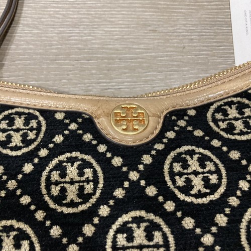 NWT Tory Burch T Monogram Chenille Studio Shoulder Bag Black Cream Box +Dust bag - Picture 6 of 8