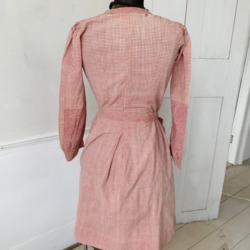Vestido vintage francés uniforme de trabajo mujer jengibre rojo con nombre monograma - Imagen 8 de 10