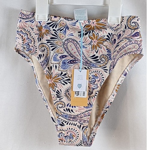 Kona Sol Bikini Bottom High Leg High Waist Paisley XS White Navy Swimwear Beach