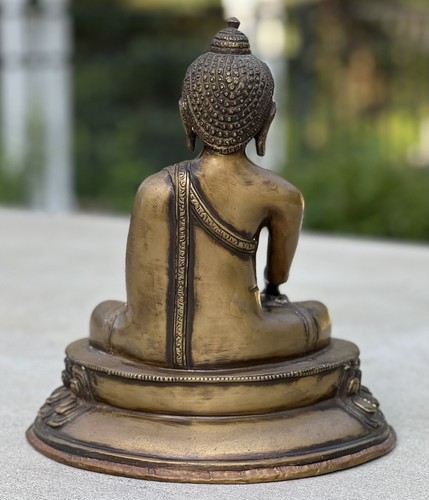 Estatua de Buda de meditación antiguo latón sólido altar hogar santuario 10 pulgadas de alto - Imagen 4 de 5
