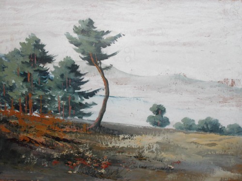 Antique large gouache painting forest landscape - Picture 4 of 12