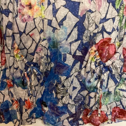 FRESH FX Multicolor Tunic Top Knit Abstract Floral Gathered Pockets Size Large - Picture 3 of 10